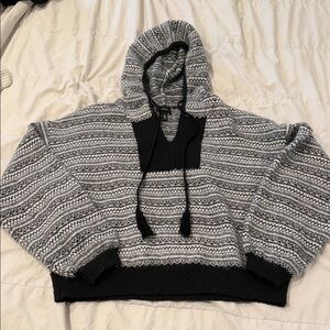 Women's Black and Gray Hooded Sweater